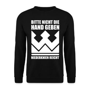 Bitte nicht die Hand geben niederknien reicht - Unisex Pullover - Schwarz - Vorne - Alina (178cm) & Michal (187cm)
