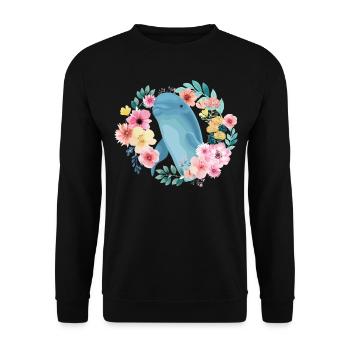 Dolphin Flower Floral - Unisex Sweatshirt - black - Front - Alina (178cm) & Michal (187cm)