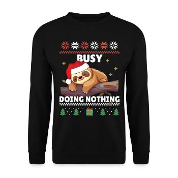 Busy doing nothing - Faultier Xmas Ugly Christmas - Unisex Pullover - Schwarz - Vorne - Alina (178cm) & Michal (187cm)