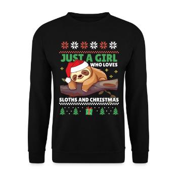 Just a Girl who loves Sloths - Ugly Christmas - Unisex Sweatshirt - black - Front - Alina (178cm) & Michal (187cm)