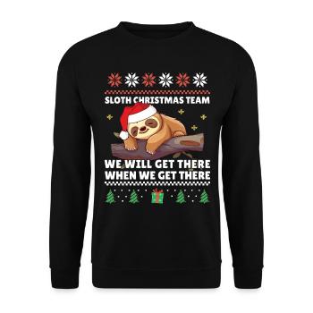 Sloth Christmas Team: Faultier Xmas Ugly Christmas - Unisex Sweatshirt - black - Front - Alina (178cm) & Michal (187cm)