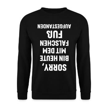 Sorry bin mit dem falschen Fuß aufgestanden - Unisex Pullover - Schwarz - Vorne - Alina (178cm) & Michal (187cm)