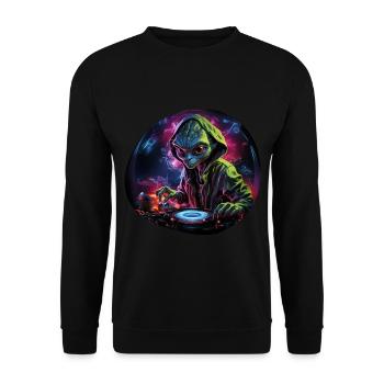 Alien DJ, Space DJ, Cosmic Beats, AlienCartoon, - Unisex Sweatshirt - black - Front - Alina (178cm) & Michal (187cm)