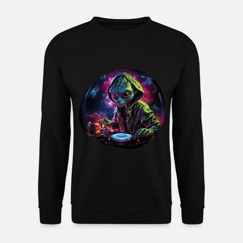 Alien DJ, Space DJ, kosmische Beats, AlienCartoon, - Unisex Pullover - Schwarz