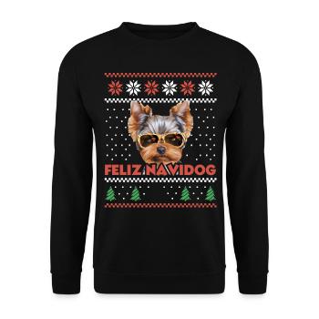 Yorkshire Terrier chien Feliz Navidog Noël moche - Sweat-shirt Unisexe - noir - Devant - Alina (178cm) & Michal (187cm)