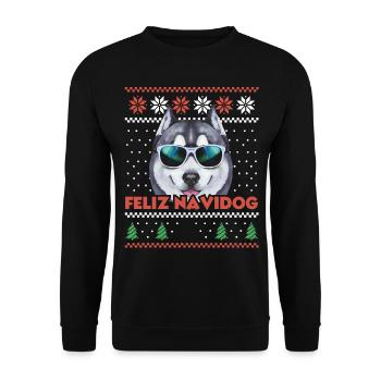 Husky sibérien Feliz Navidog Noël moche - Sweat-shirt Unisexe - noir - Devant - Alina (178cm) & Michal (187cm)