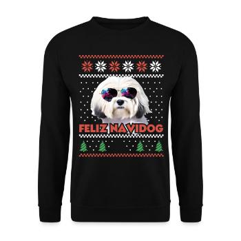 Cool Havenese Chien Feliz Navidog Noël moche - Sweat-shirt Unisexe - noir - Devant - Alina (178cm) & Michal (187cm)