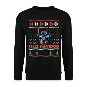 Cool Doberman Chien Feliz Navidog Noël moche - Sweat-shirt Unisexe - noir - Devant - Alina (178cm) & Michal (187cm)