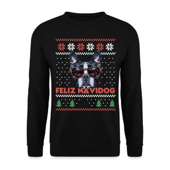 Boston Terrier Chien Feliz Navidog Noël moche - Sweat-shirt Unisexe - noir - Devant - Alina (178cm) & Michal (187cm)