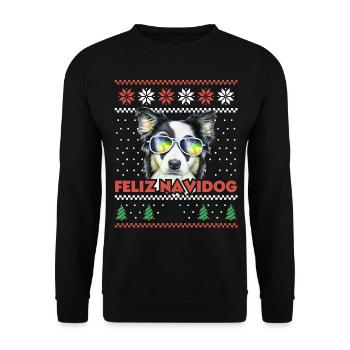 Border Collie Chien Feliz Navidog Noël moche - Sweat-shirt Unisexe - noir - Devant - Alina (178cm) & Michal (187cm)