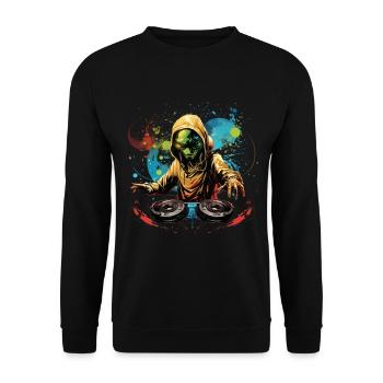 DJ Alien, Space Alien, DJ, Alien, Cartoon, Space, - Unisex Sweatshirt - black - Front - Alina (178cm) & Michal (187cm)
