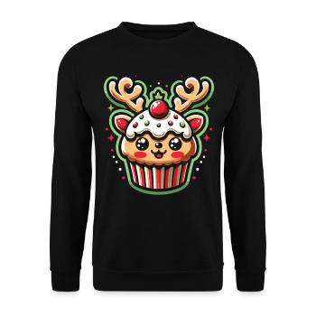 Frohes Fest: Cupcake im Rentiergewand - Unisex Pullover - Schwarz - Vorne - Alina (178cm) & Michal (187cm)