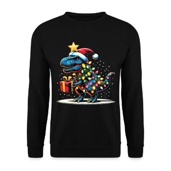 Tree Rex - Dino mit Weihnachtslichtern - Unisex Pullover - Schwarz - Vorne - Alina (178cm) & Michal (187cm)