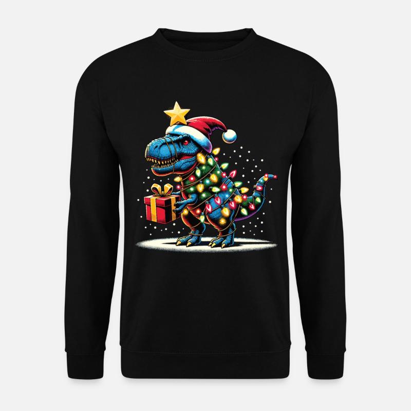 Tree Rex - Dino mit Weihnachtslichtern - Unisex Pullover - Schwarz