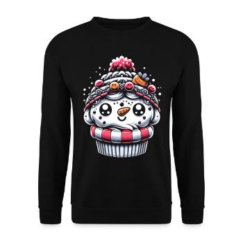 Frosty Delight Christmas Snowman Cupcake - Unisex Sweatshirt - black - Front - Alina (178cm) & Michal (187cm)