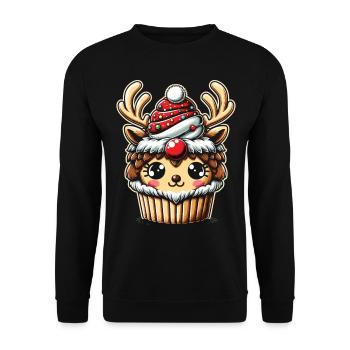 Frohes Fest: Rentier Cupcake - Unisex Pullover - Schwarz - Vorne - Alina (178cm) & Michal (187cm)