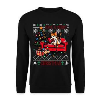 Have a merry Christmas Cat Pajamas PJ Ugly Funny - Unisex Sweatshirt - black - Front - Alina (178cm) & Michal (187cm)