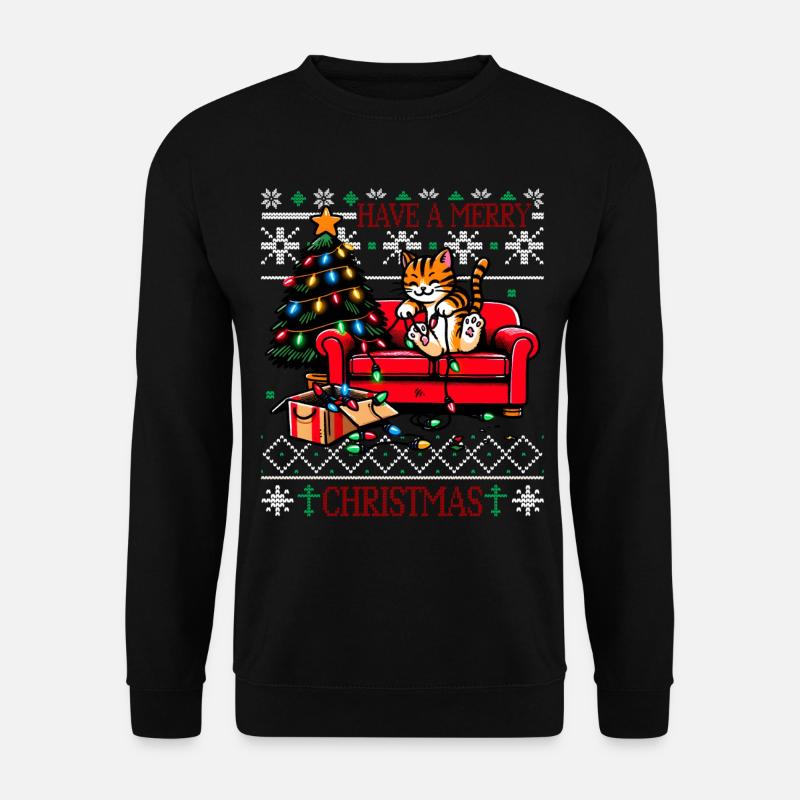 Have a merry Christmas Katze Pajamas PJ Ugly Funny - Unisex Pullover - Schwarz