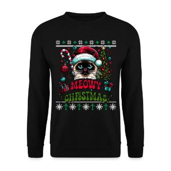Meowy Christmas - Cat Pajamas PJ Ugly Funny Xmas - Unisex Sweatshirt - black - Front - Alina (178cm) & Michal (187cm)