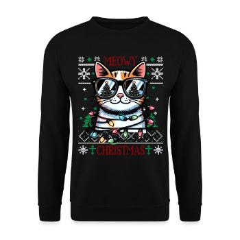 Meowy Christmas - Cat Pajamas PJ Ugly Funny Xmas - Unisex Sweatshirt - black - Front - Alina (178cm) & Michal (187cm)