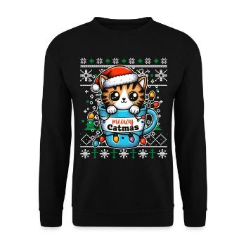 Meowy Catmas - Cat Pajamas PJ Ugly Funny Xmas - Unisex Sweatshirt - black - Front - Alina (178cm) & Michal (187cm)