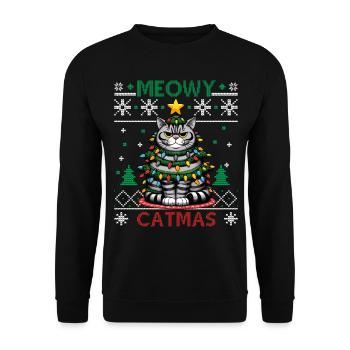 Meowy Catmas - Cat Pajamas PJ Ugly Funny Xmas - Unisex Sweatshirt - black - Front - Alina (178cm) & Michal (187cm)