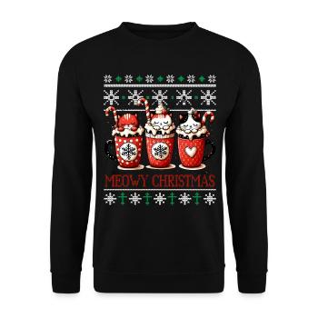Meowy Christmas - Cat Pajamas PJ Ugly Funny Xmas - Unisex Sweatshirt - black - Front - Alina (178cm) & Michal (187cm)