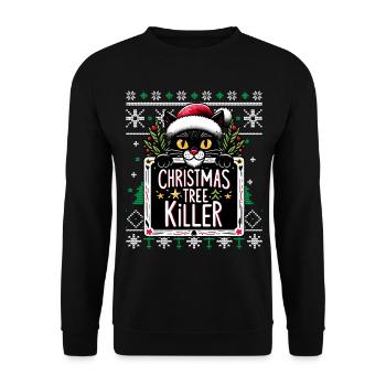 Meowy Tree Killer Cat Pajamas PJ Ugly Funny Xmas - Unisex Sweatshirt - black - Front - Alina (178cm) & Michal (187cm)