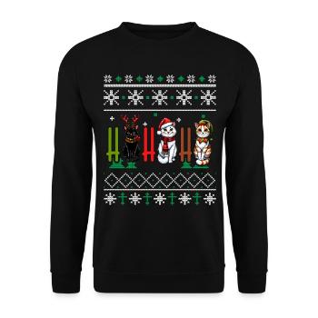 Ho Ho Meowy - Pyjama Chat PJ Laid Drôle Noël - Sweat-shirt Unisexe - noir - Devant - Alina (178cm) & Michal (187cm)