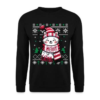 Meowy Catmas - Cat Pajamas PJ Ugly Funny Xmas - Unisex Sweatshirt - black - Front - Alina (178cm) & Michal (187cm)