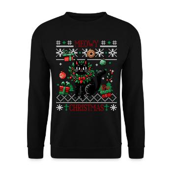 Meowy Christmas - Cat Pajamas PJ Ugly Funny Xmas - Unisex Sweatshirt - black - Front - Alina (178cm) & Michal (187cm)