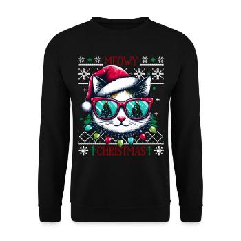 Meowy Christmas - Cat Pajamas PJ Ugly Funny Xmas - Unisex Sweatshirt - black - Front - Alina (178cm) & Michal (187cm)