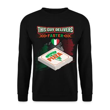 Lustiger Pizza Spruch für Pizza Lieferant - Unisex Pullover - Schwarz - Vorne - Alina (178cm) & Michal (187cm)