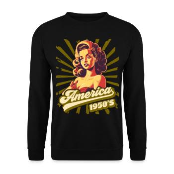 America USA 1950s Pinup, Rock and Roll - Unisex Sweatshirt - black - Front - Alina (178cm) & Michal (187cm)