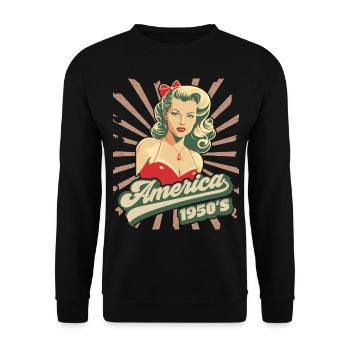 Amerika, USA, Rock'n'Roll, 1950er Jahre, Pin-up - Unisex Pullover - Schwarz - Vorne - Alina (178cm) & Michal (187cm)