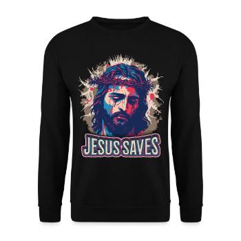 Jesus Christus mit Dornenkrone auf dem Passionsweg - Unisex Pullover - Schwarz - Vorne - Alina (178cm) & Michal (187cm)