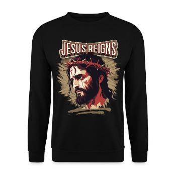 Jesus Passionsweg Christus mit Dornenkrone - Unisex Pullover - Schwarz - Vorne - Alina (178cm) & Michal (187cm)