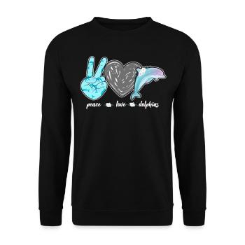 Dolphin Peace Love Dolphin - Unisex Pullover - Schwarz - Vorne - Alina (178cm) & Michal (187cm)
