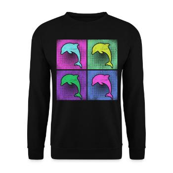 Dauphin rétro des années 80 des années 90 Vintage - Sweat-shirt Unisexe - noir - Devant - Alina (178cm) & Michal (187cm)
