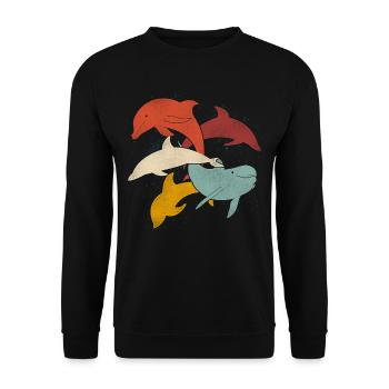 Dolphin Retro Vintage - Unisex Sweatshirt - black - Front - Alina (178cm) & Michal (187cm)