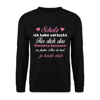 Das beste Geschenk für dich - Schatz - Spruch - Unisex Pullover - Schwarz - Vorne - Alina (178cm) & Michal (187cm)