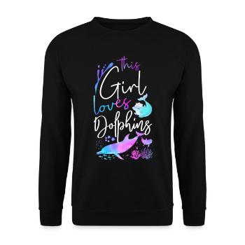 Dolphin This Girl Loves Dolphins - Unisex Pullover - Schwarz - Vorne - Alina (178cm) & Michal (187cm)