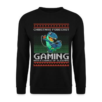 Funny Christmas Forecast Gaming T-Rex Ugly Xmas - Unisex Sweatshirt - black - Front - Alina (178cm) & Michal (187cm)