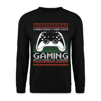Funny Christmas Forecast Gaming Controller Ugly - Unisex Pullover - Schwarz - Vorne - Alina (178cm) & Michal (187cm)