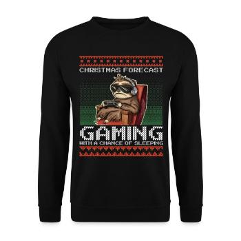 Funny Christmas Forecast Gaming Faultier Ugly Xmas - Unisex Pullover - Schwarz - Vorne - Alina (178cm) & Michal (187cm)