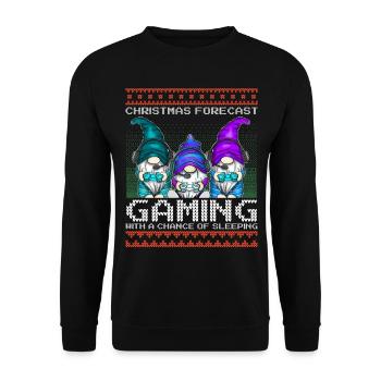 Funny Christmas Forecast Gaming Wichtel Ugly Xmas - Unisex Pullover - Schwarz - Vorne - Alina (178cm) & Michal (187cm)