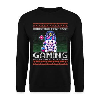 Funny Christmas Forecast Gaming Einhorn Ugly Xmas - Unisex Pullover - Schwarz - Vorne - Alina (178cm) & Michal (187cm)
