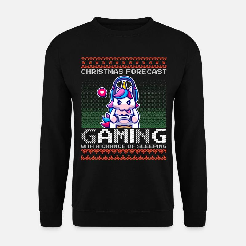 Funny Christmas Forecast Gaming Einhorn Ugly Xmas - Unisex Pullover - Schwarz