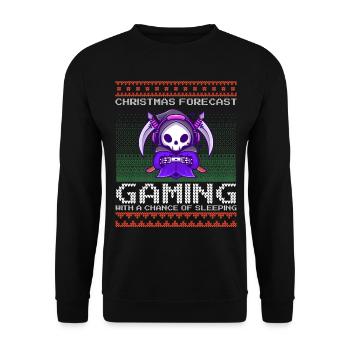 Funny Christmas Forecast Gaming Reaper Ugly Xmas - Unisex Pullover - Schwarz - Vorne - Alina (178cm) & Michal (187cm)