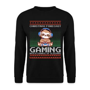 Funny Christmas Forecast Gaming Faultier Ugly Xmas - Unisex Pullover - Schwarz - Vorne - Alina (178cm) & Michal (187cm)